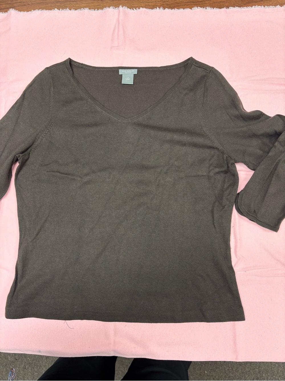 Ann Taylor Dark Brown V-Neck Long Sleeve Women's Top